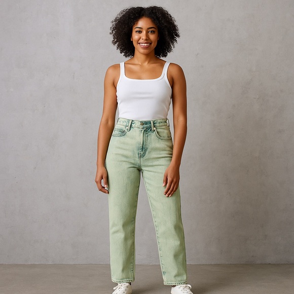 wild fable Denim - 👀 311. Wild Fable 90s High Rise Straight Jeans Sz 8 – Green Acid Wash Retro Look